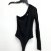 One Shoulder Cut Out Thong Lined Bodysuit Blue