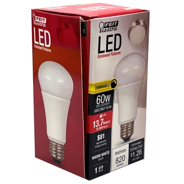 FEIT 60W Dimmable LED A19 Enclosed Fixture Light Bulb